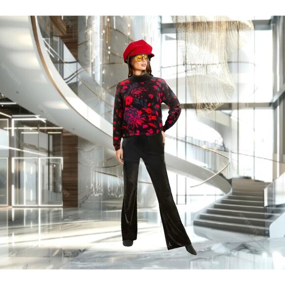 SHIFT Bright Colors Floral Motif Mock Neckline Relaxed Fit Sweater Sz XL - Picture 3 of 6